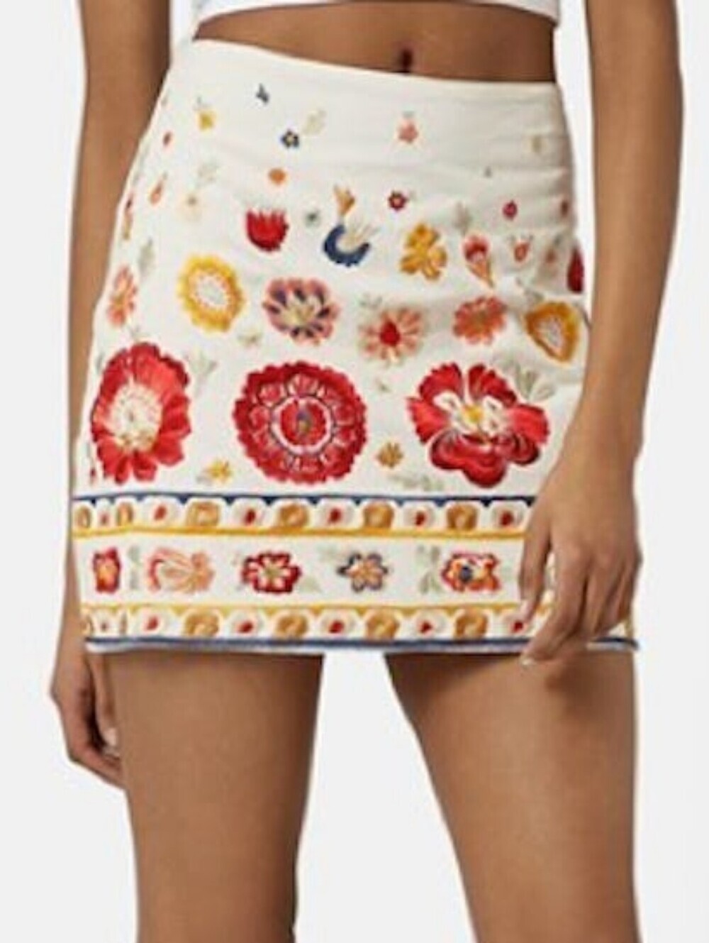 Topshop Floral Embroidered Boho Eclectic Cotton Mini Skirt 6